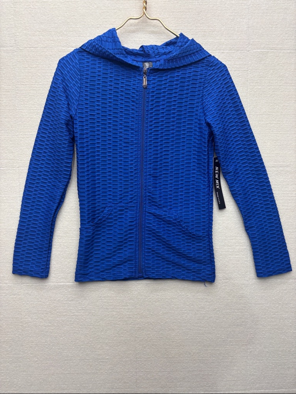 New Mix Electric Blue Textured Zip Hoodie S/M